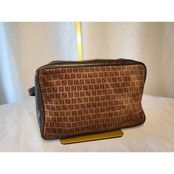 SOLD Fendi Suede and Leather Zucchino FF Logo Crossbody Bag Brown Made in Italy - Picture 3 of 16